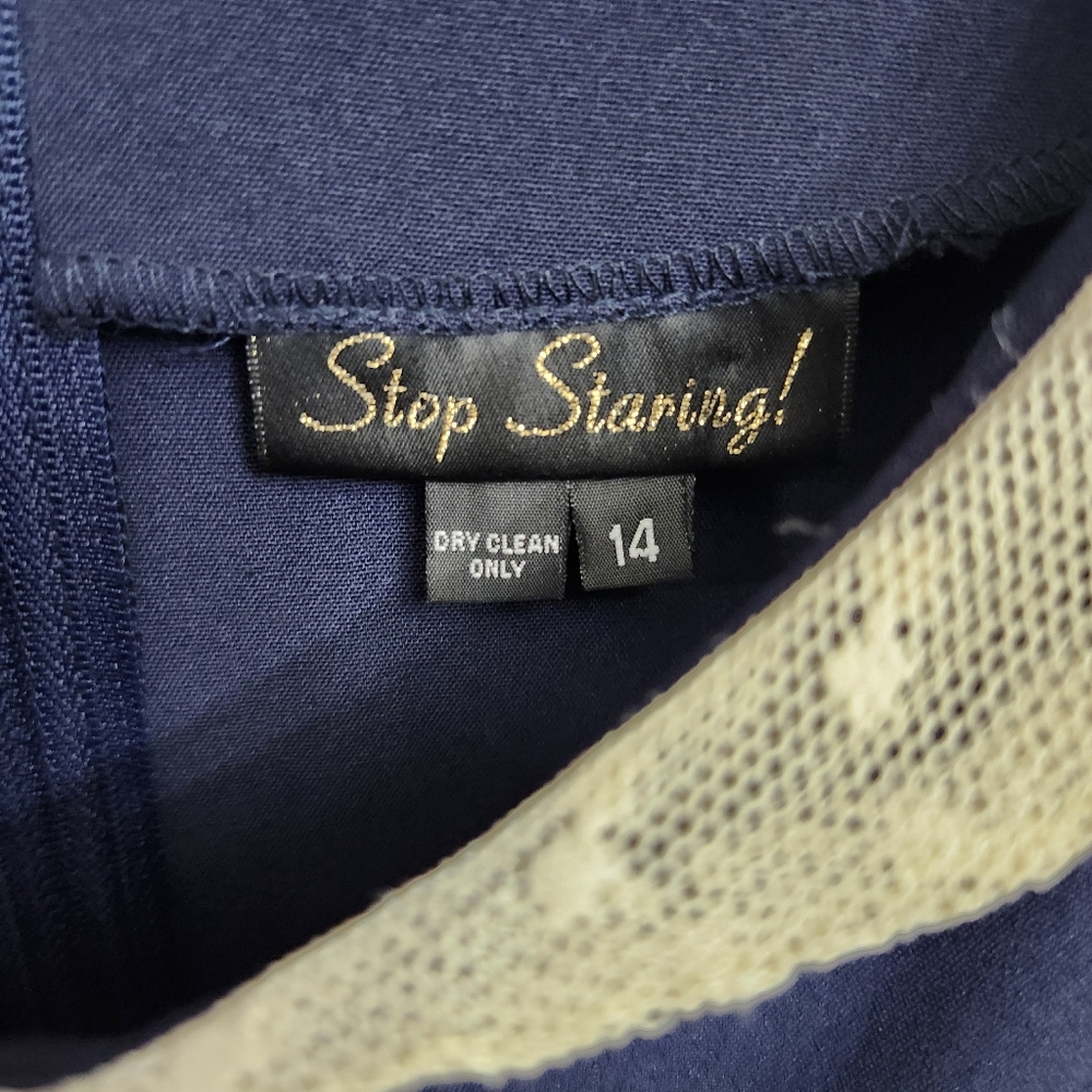 Stop Staring Navy Dress with Cream Trim - Picture 4 of 11